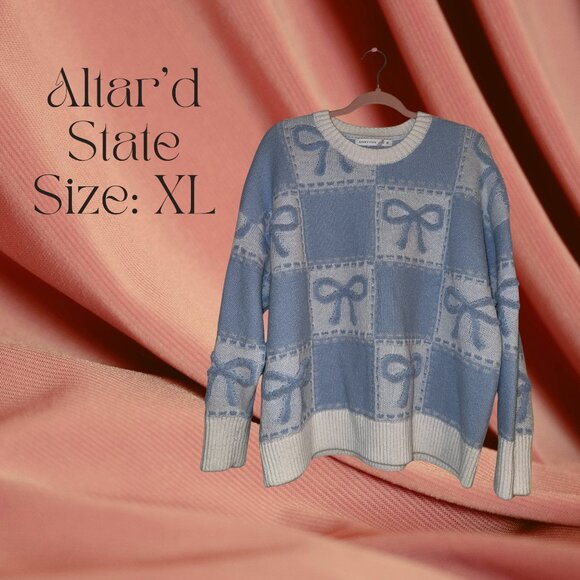 Altar’d State Blue Bow Knit Sweater | Size XL - Picture 1 of 1